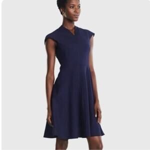 NWT New York & Company Dress Womens S Navy Blue 100% Cotton Fit &‎ Flare Casual